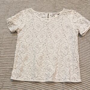LOFT Petites White Floral Lace Top | XSP | Feminine Blouse